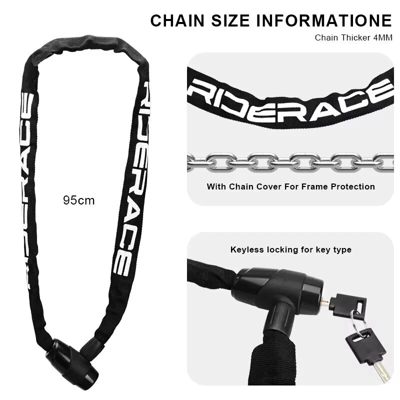 (image for) RIDERACE Bike Chain Lock Portable High Security Anti-Theft Bicycle Lock with 2 Keys for Bicycle Electric Scooter Motorcycle